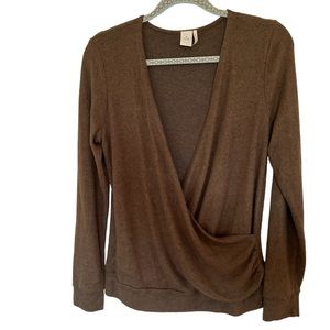 Paper Crane Soft Wrap Green/Brown Long Sleeve Size S